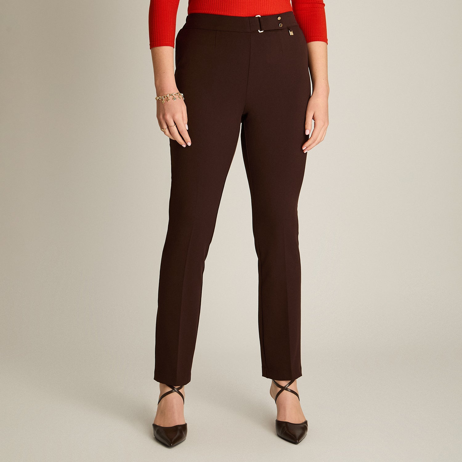 Pantalon Formal Cafe Elasticidad Nula Sin Forro Calce Normal Tela Plano